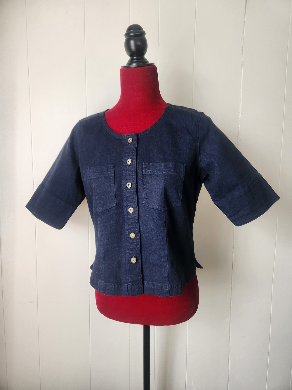 Liz Claiborne Navy Denim Short-Sleeve Button Front Shirt
